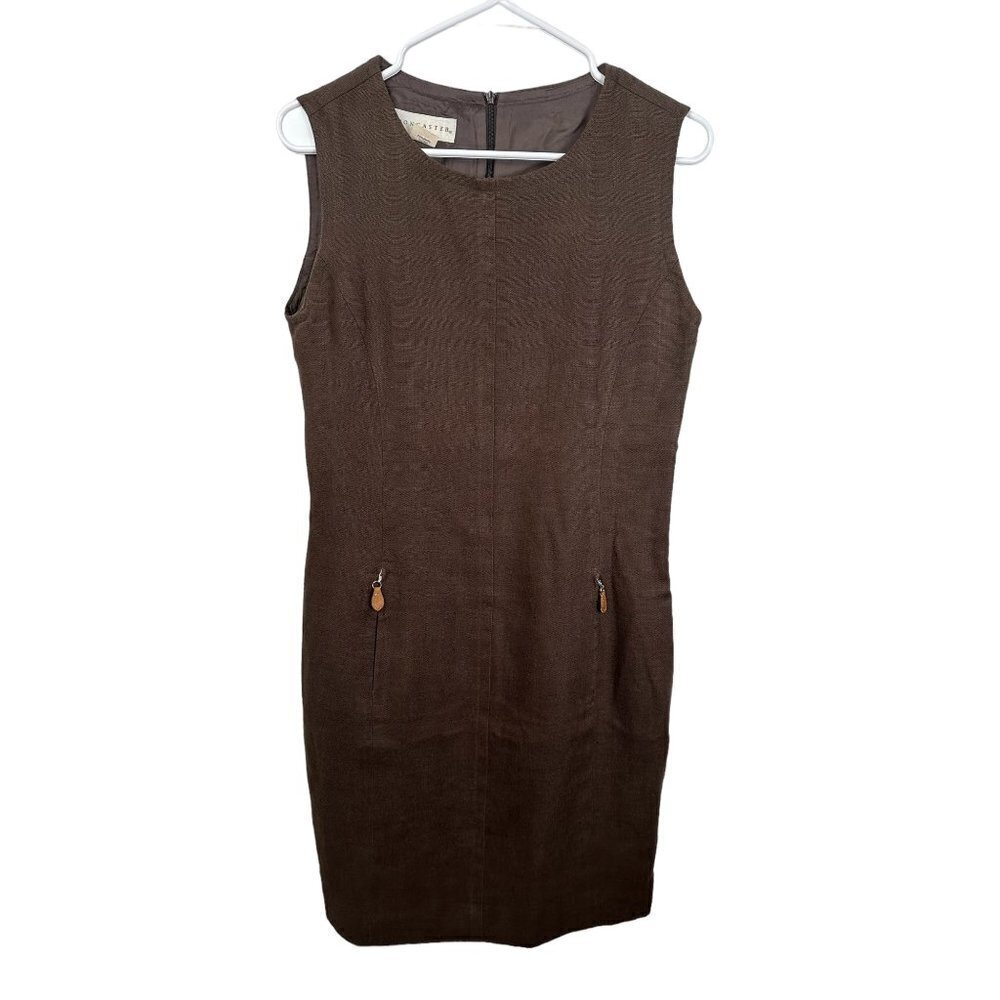 Don Caster, Brown sleeveless linen midi dress, size 8